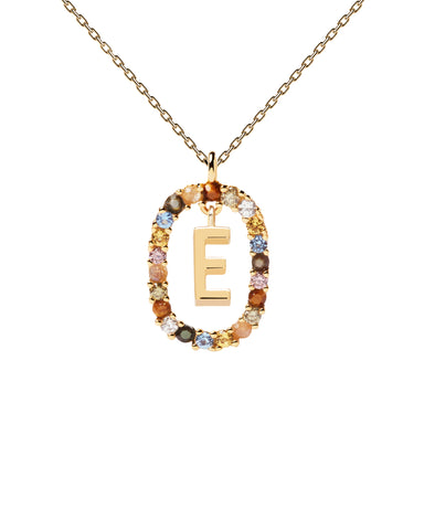 PDPAOLA Letter E Necklace - 925 Sterling Silver / 18K Gold Plating with Gemstones