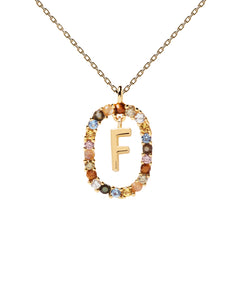 PDPAOLA Letter F Necklace - 925 Sterling Silver / 18K Gold Plating with Gemstones