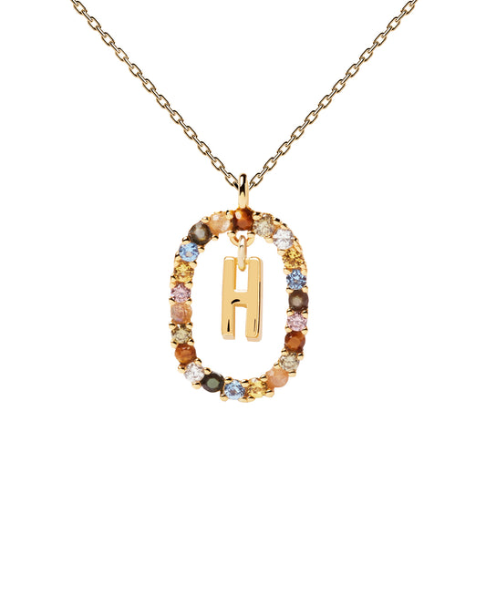 PDPAOLA Letter H Necklace - 925 Sterling Silver / 18K Gold Plating with Gemstones