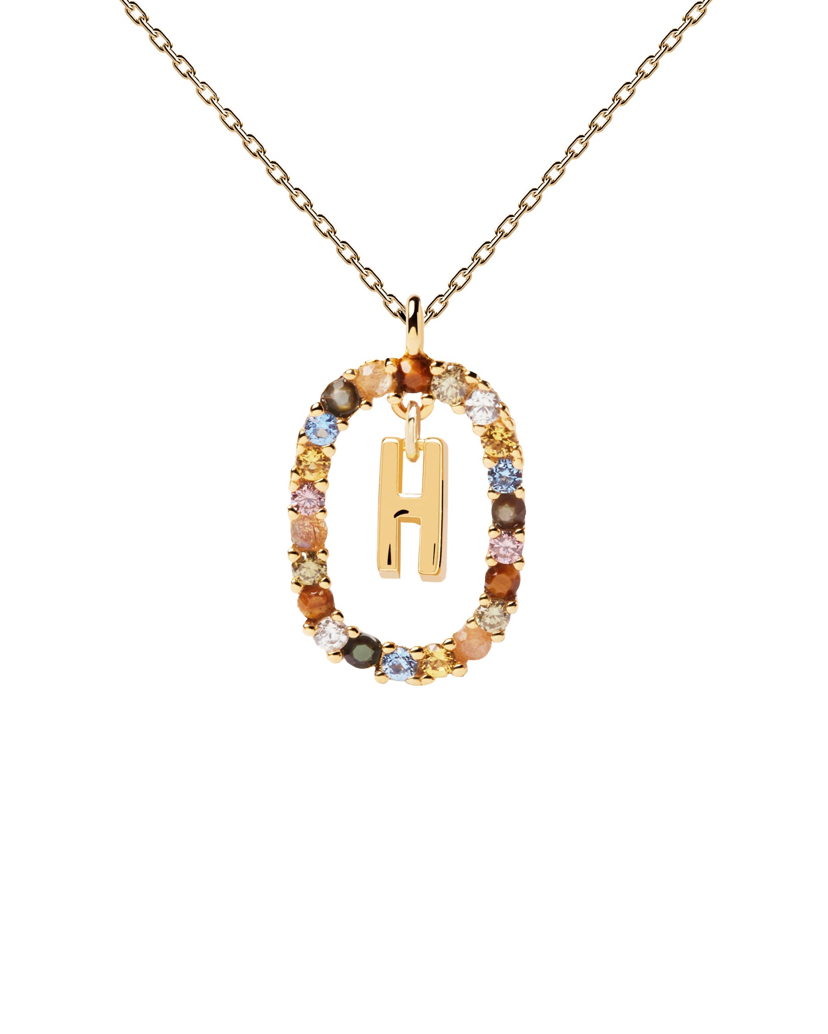 PDPAOLA Letter H Necklace - 925 Sterling Silver / 18K Gold Plating with Gemstones