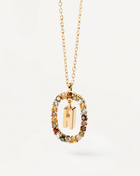 PDPAOLA Letter H Necklace - 925 Sterling Silver / 18K Gold Plating with Gemstones