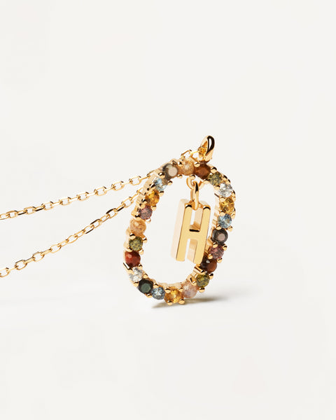 PDPAOLA Letter H Necklace - 925 Sterling Silver / 18K Gold Plating with Gemstones