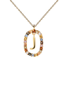 PDPAOLA Letter J Necklace - 925 Sterling Silver / 18K Gold Plating with Gemstones
