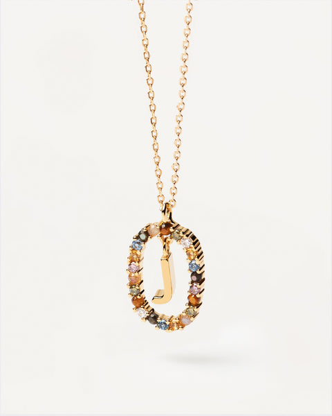 PDPAOLA Letter J Necklace - 925 Sterling Silver / 18K Gold Plating with Gemstones