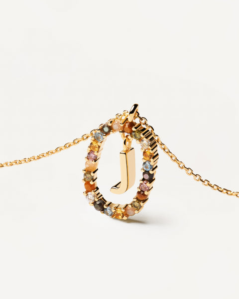 PDPAOLA Letter J Necklace - 925 Sterling Silver / 18K Gold Plating with Gemstones