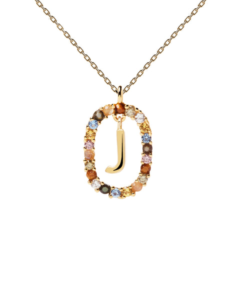 PDPAOLA Letter J Necklace - 925 Sterling Silver / 18K Gold Plating with Gemstones