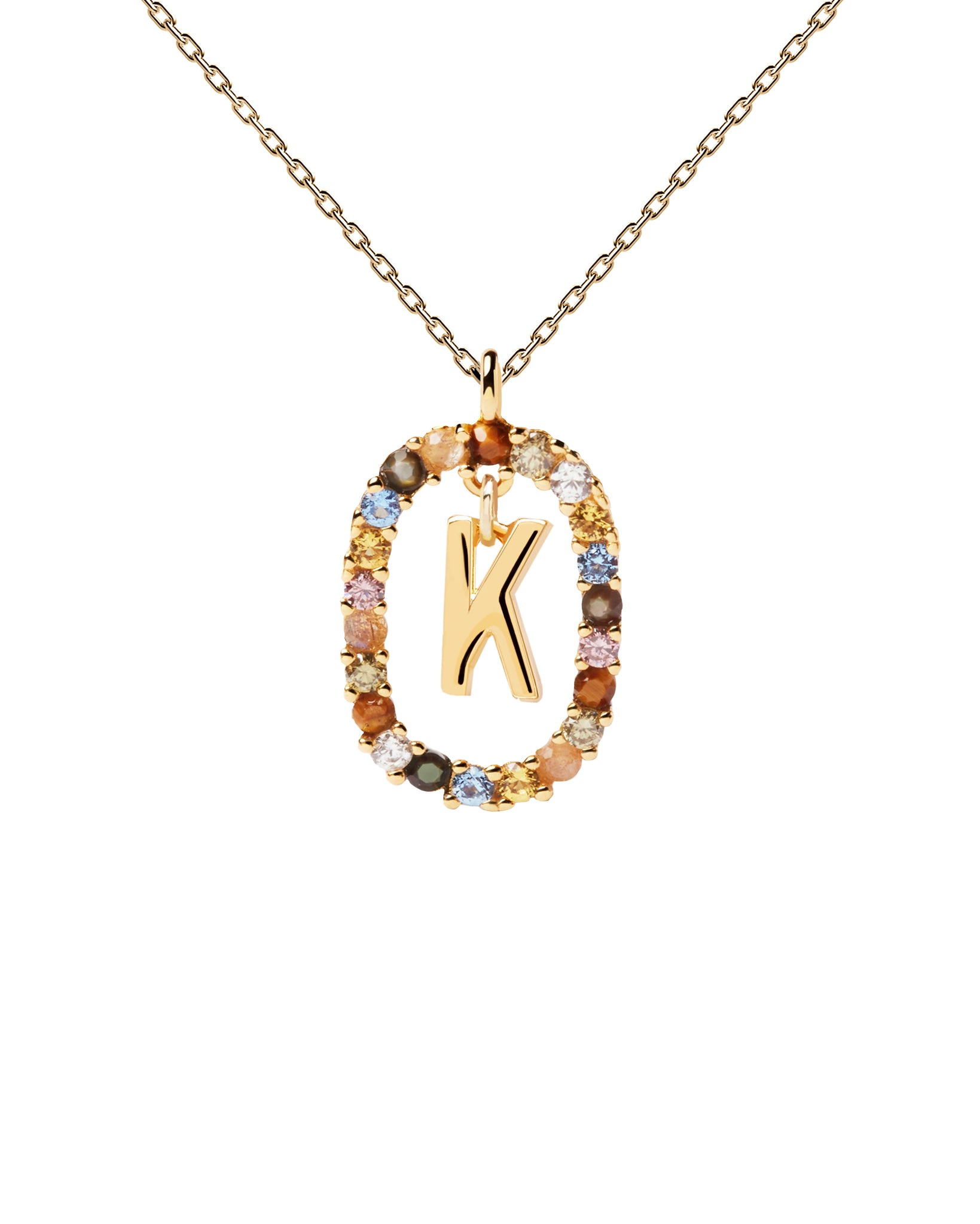 PDPAOLA Letter K Necklace - 925 Sterling Silver / 18K Gold Plating with Gemstones