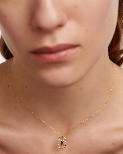 PDPAOLA Letter K Necklace - 925 Sterling Silver / 18K Gold Plating with Gemstones