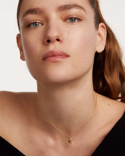 PDPAOLA Letter K Necklace - 925 Sterling Silver / 18K Gold Plating with Gemstones