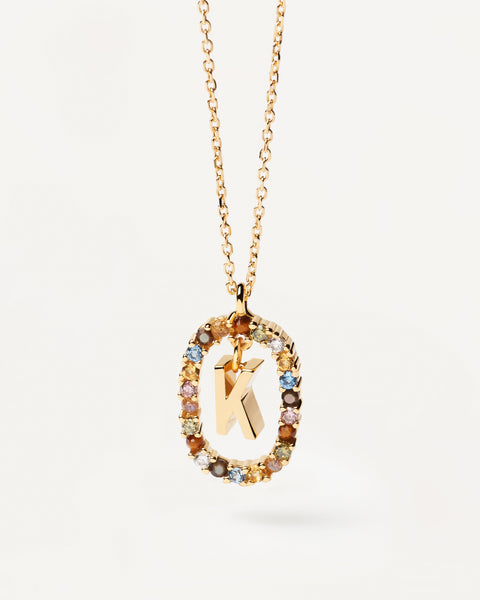 PDPAOLA Letter K Necklace - 925 Sterling Silver / 18K Gold Plating with Gemstones