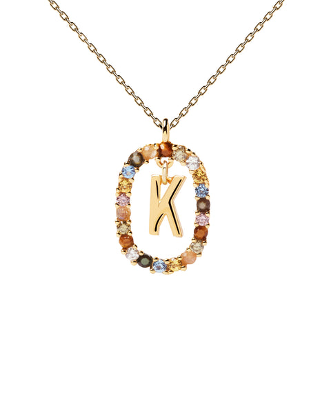 PDPAOLA Letter K Necklace - 925 Sterling Silver / 18K Gold Plating with Gemstones