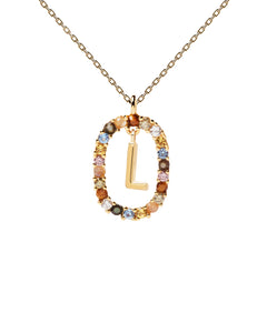 PDPAOLA Letter L Necklace - 925 Sterling Silver / 18K Gold Plating with Gemstones