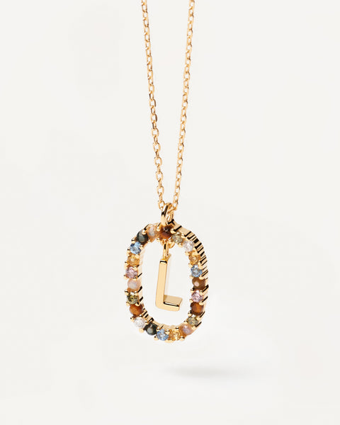 PDPAOLA Letter L Necklace - 925 Sterling Silver / 18K Gold Plating with Gemstones