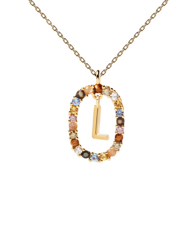 PDPAOLA Letter L Necklace - 925 Sterling Silver / 18K Gold Plating with Gemstones