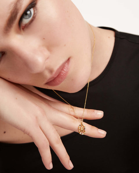 PDPAOLA Letter M Necklace - 925 Sterling Silver / 18K Gold Plating with Gemstones