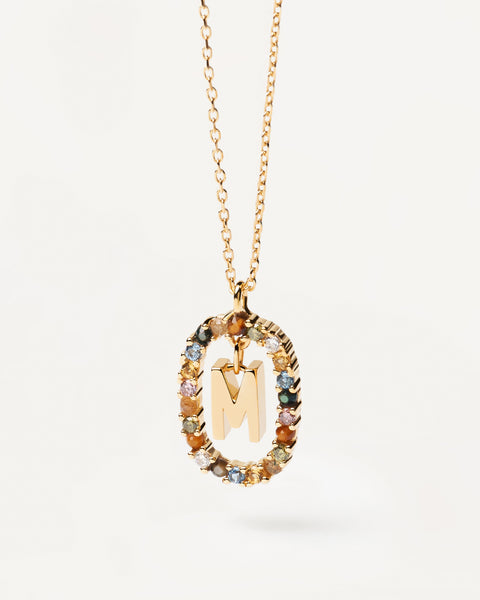 PDPAOLA Letter M Necklace - 925 Sterling Silver / 18K Gold Plating with Gemstones