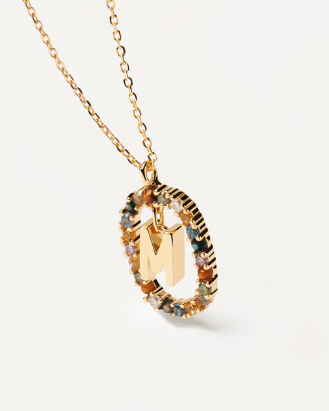 PDPAOLA Letter M Necklace - 925 Sterling Silver / 18K Gold Plating with Gemstones