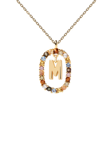 PDPAOLA Letter M Necklace - 925 Sterling Silver / 18K Gold Plating with Gemstones