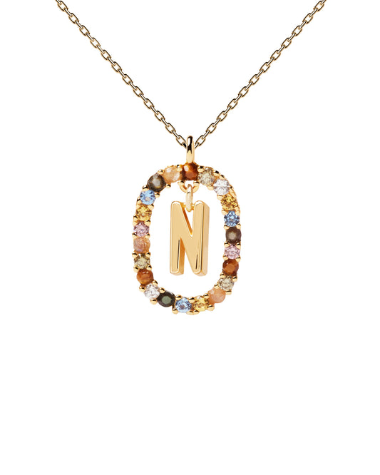 PDPAOLA Letter N Necklace - 925 Sterling Silver / 18K Gold Plating with Gemstones