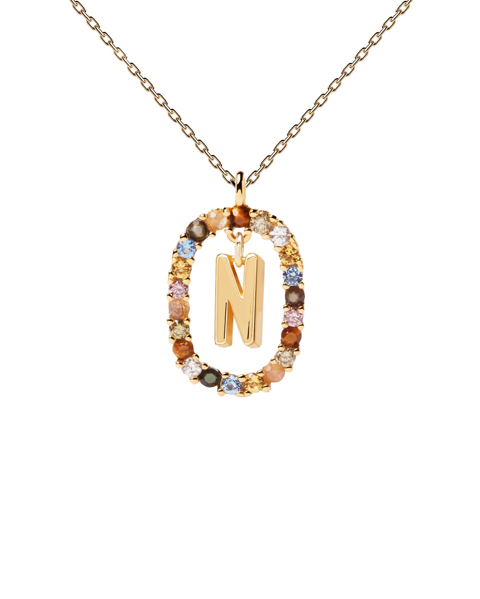 PDPAOLA Letter N Necklace - 925 Sterling Silver / 18K Gold Plating with Gemstones