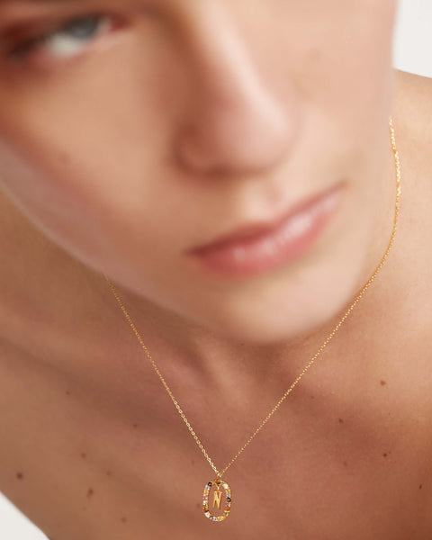 PDPAOLA Letter N Necklace - 925 Sterling Silver / 18K Gold Plating with Gemstones