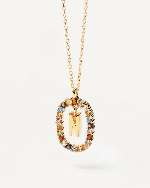 PDPAOLA Letter N Necklace - 925 Sterling Silver / 18K Gold Plating with Gemstones