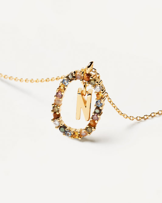 PDPAOLA Letter N Necklace - 925 Sterling Silver / 18K Gold Plating with Gemstones