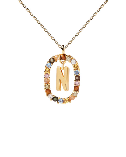 PDPAOLA Letter N Necklace - 925 Sterling Silver / 18K Gold Plating with Gemstones