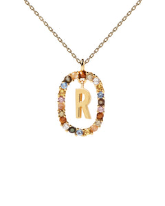 PDPAOLA Letter R Necklace - 925 Sterling Silver / 18K Gold Plating with Gemstones