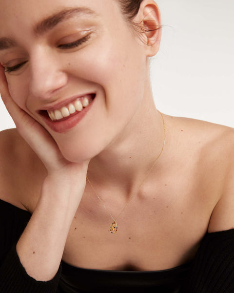 PDPAOLA Letter R Necklace - 925 Sterling Silver / 18K Gold Plating with Gemstones