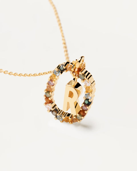 PDPAOLA Letter R Necklace - 925 Sterling Silver / 18K Gold Plating with Gemstones