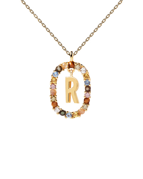 PDPAOLA Letter R Necklace - 925 Sterling Silver / 18K Gold Plating with Gemstones