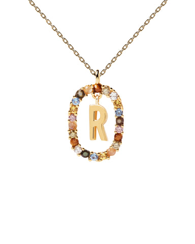 PDPAOLA Letter R Necklace - 925 Sterling Silver / 18K Gold Plating with Gemstones
