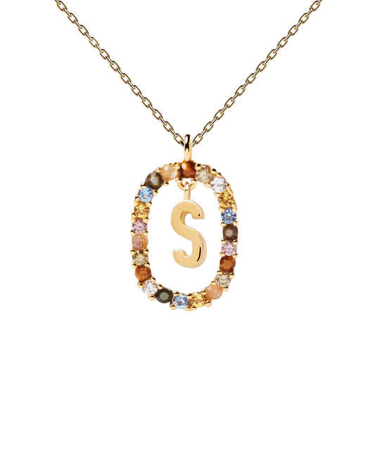 PDPAOLA Letter S Necklace - 925 Sterling Silver / 18K Gold Plating with Gemstones