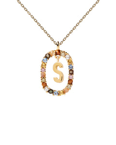 PDPAOLA Letter S Necklace - 925 Sterling Silver / 18K Gold Plating with Gemstones