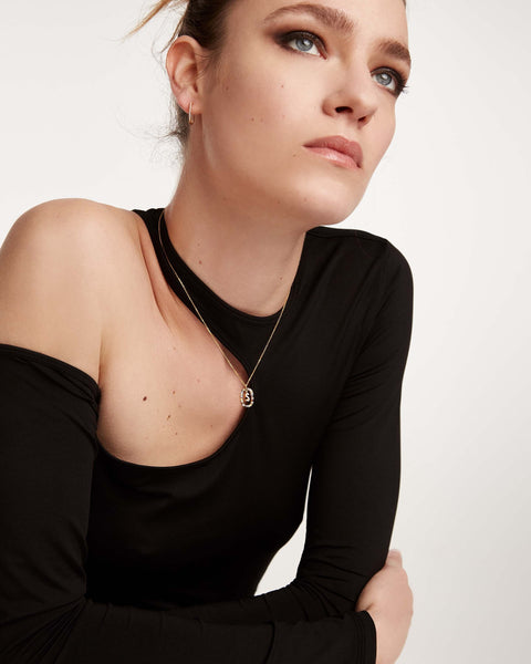 PDPAOLA Letter S Necklace - 925 Sterling Silver / 18K Gold Plating with Gemstones