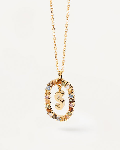 PDPAOLA Letter S Necklace - 925 Sterling Silver / 18K Gold Plating with Gemstones