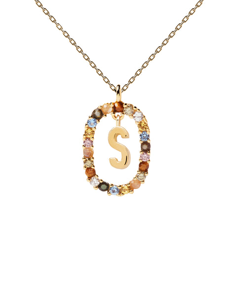 PDPAOLA Letter S Necklace - 925 Sterling Silver / 18K Gold Plating with Gemstones