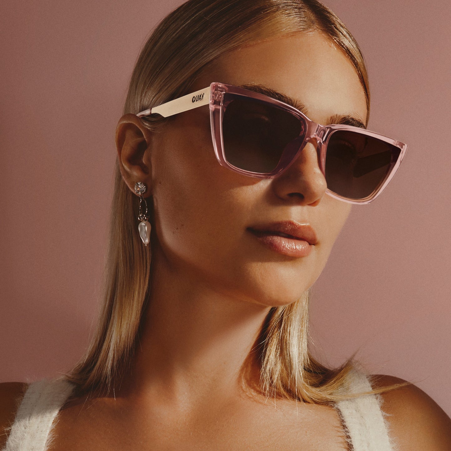 QUAY Call The Shots Adorned Sunglasses - Peony/Brown Fawn (Limited Edition)