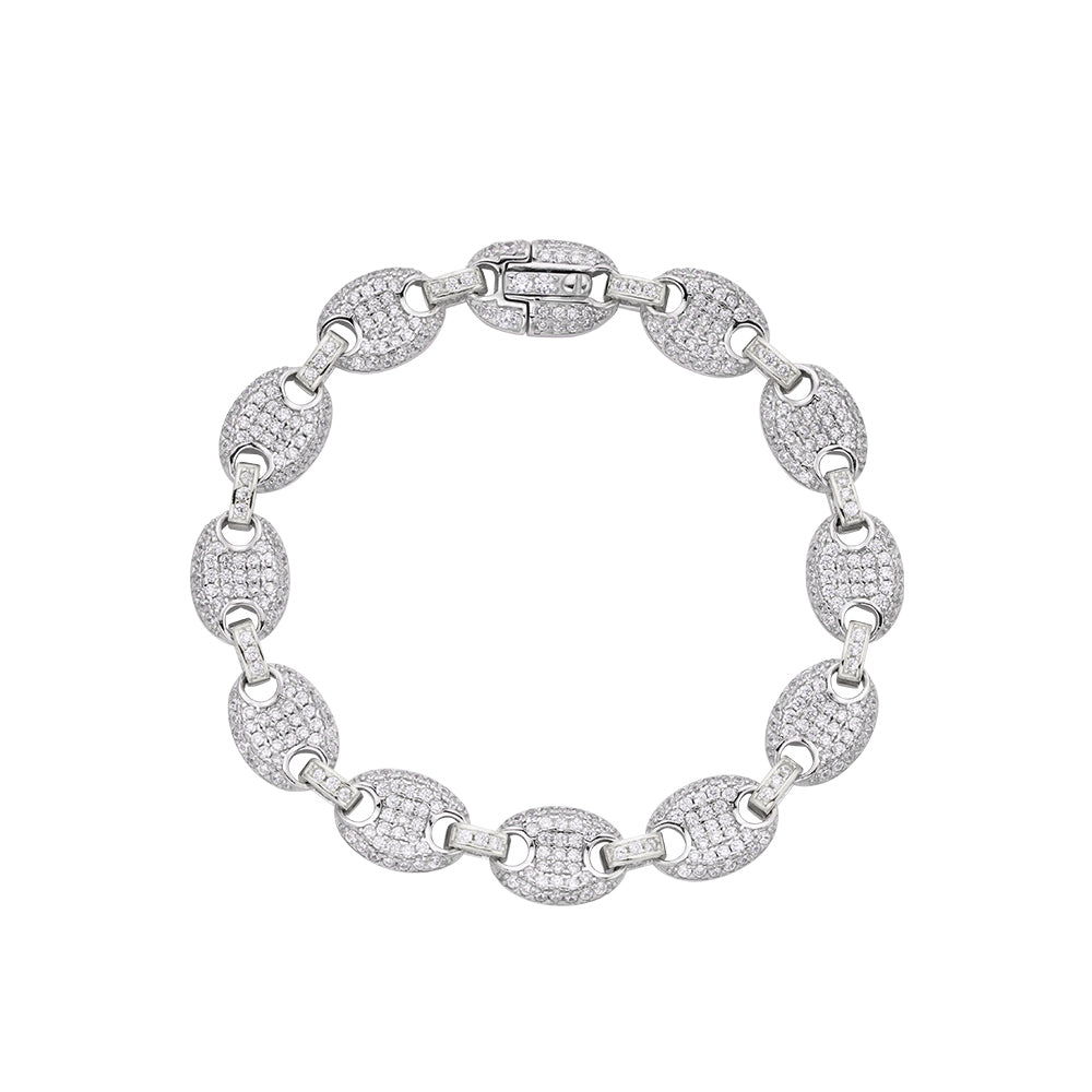 Silver Pavé Mariner Link Bracelet - 925 Sterling Silver / White Gold Plating