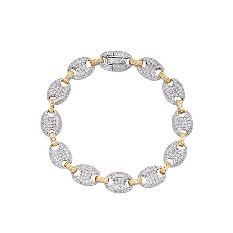 Two-Tone Pavé Mariner Link Bracelet - 925 Sterling Silver / White & Yellow Gold Plating