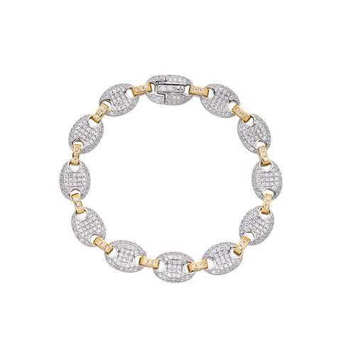 Two-Tone Pavé Mariner Link Bracelet - 925 Sterling Silver / White & Yellow Gold Plating