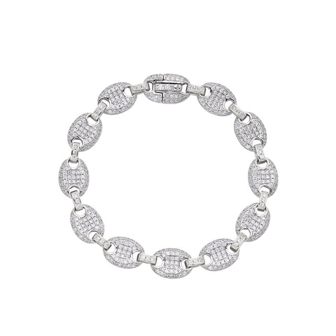 Silver Pavé Mariner Link Bracelet - 925 Sterling Silver / White Gold Plating