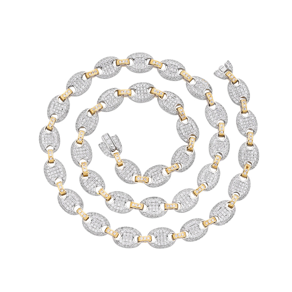 Two-Tone Pavé Mariner Link Chain Necklace - 925 Sterling Silver / White & Yellow Gold Plating
