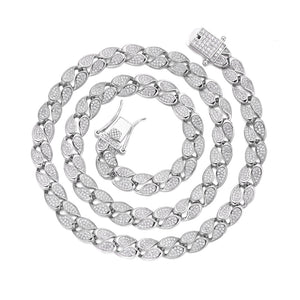 Silver Pavé Teardrop Cuban Link Chain Necklace - 925 Sterling Silver / White Gold Plating