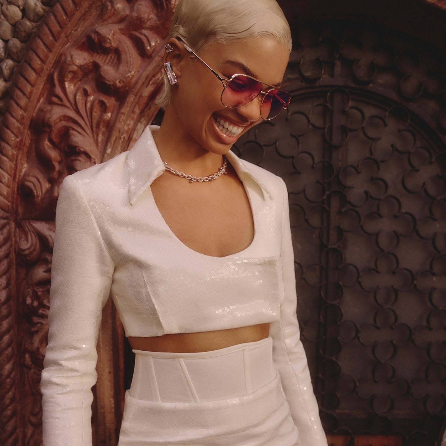 QUAY High Key Twist Adorned Sunglasses - Gold/Light Peony (Limited Edition)