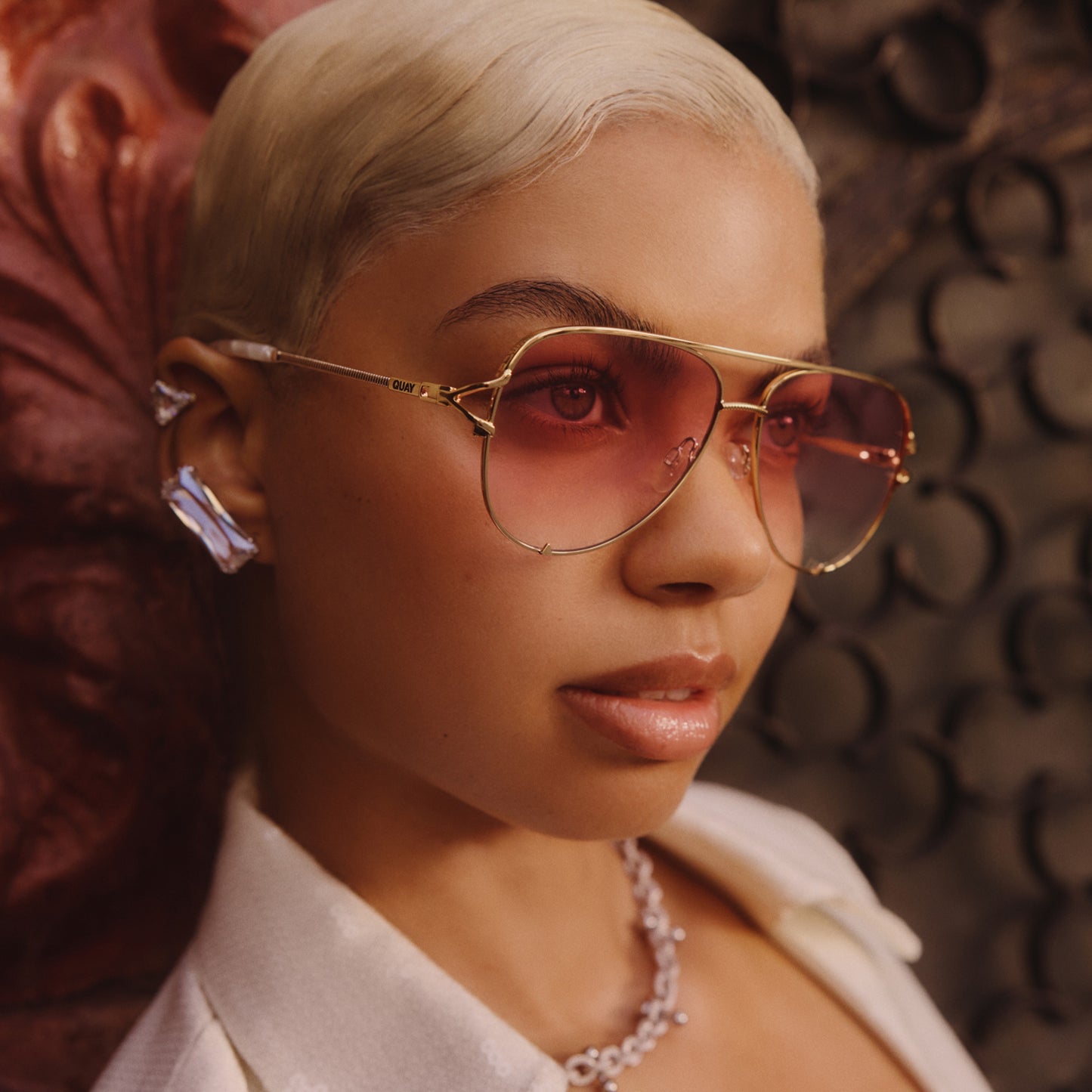 QUAY High Key Twist Adorned Sunglasses - Gold/Light Peony (Limited Edition)