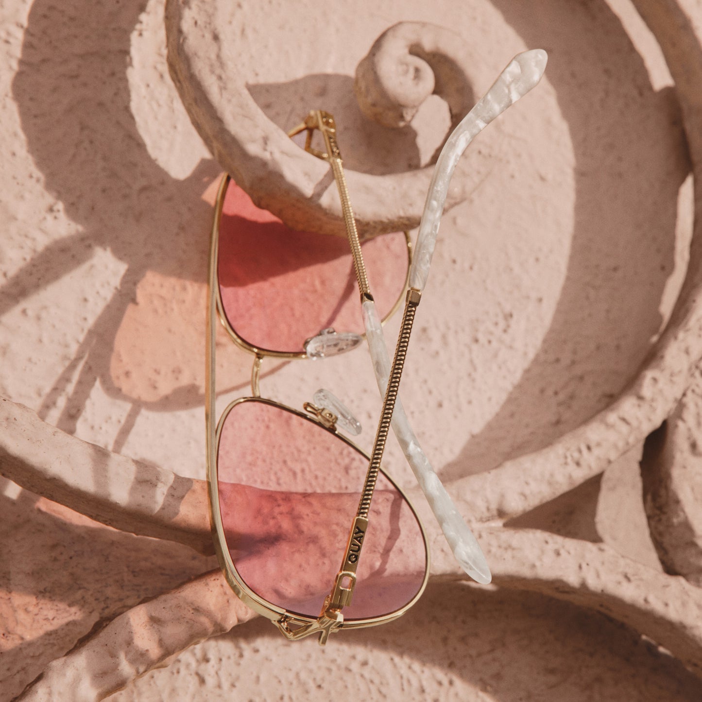 QUAY High Key Twist Adorned Sunglasses - Gold/Light Peony (Limited Edition)