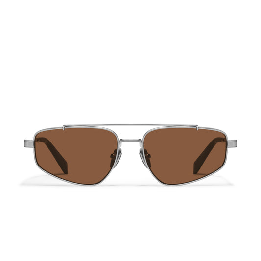 QUAY Pit Stop Sunglasses - Brushed Silver/Brown