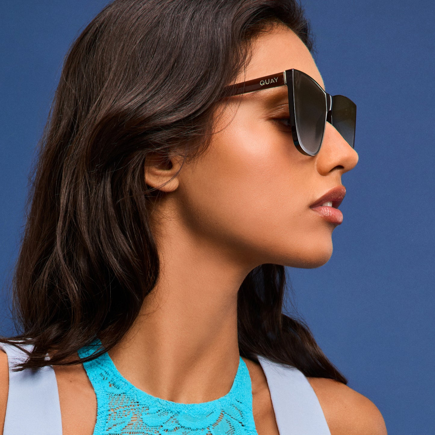 QUAY Come Thru Sunglasses - Dark Brown/Chocolate Blue